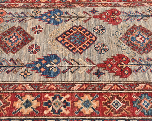 11 Feet Gray Kazak Afghan Hand Knotted Wool Runner Rug